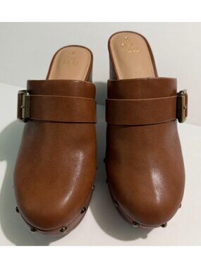 Time & Tru Brown Studded Platform Clogs Mule Heel Size 8 Retro
